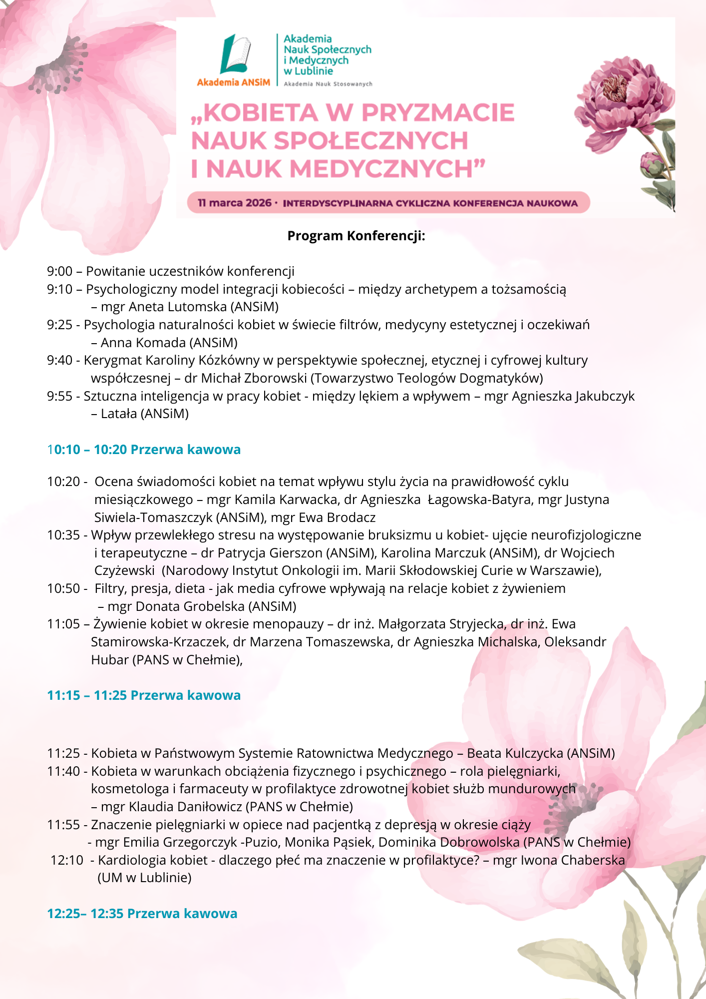 Program konferencja kobieta w świetle nauk społecznych i medycznych