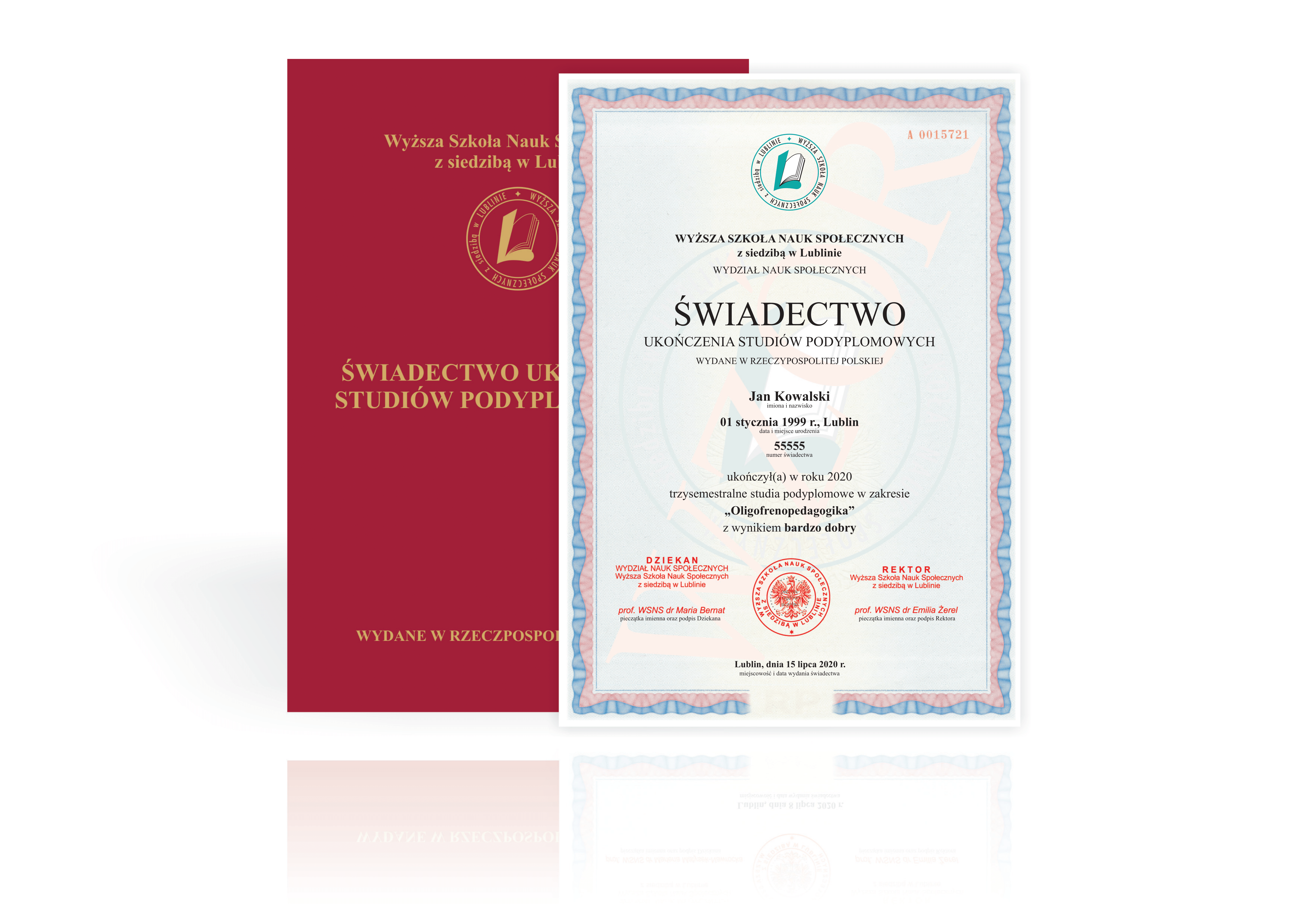 Świadectwo studiów podyplomowych WSNS